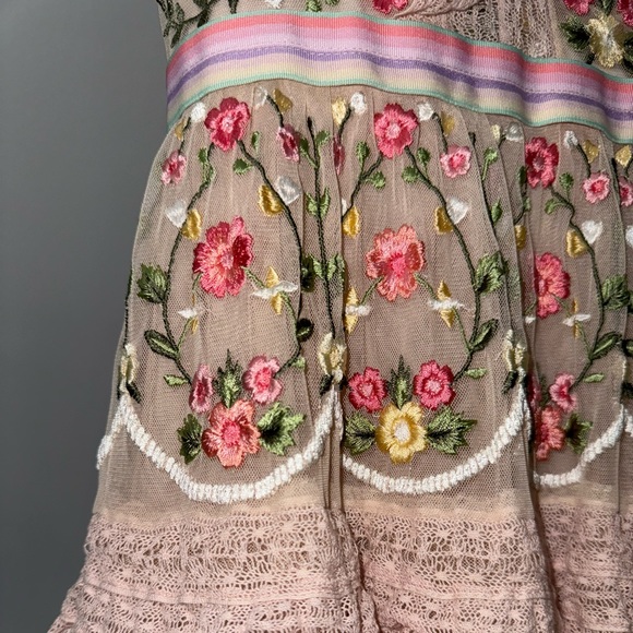 Needle & Thread Lattice Rose Mini Dress In Blush, Size‎ 4 - Picture 9 of 12